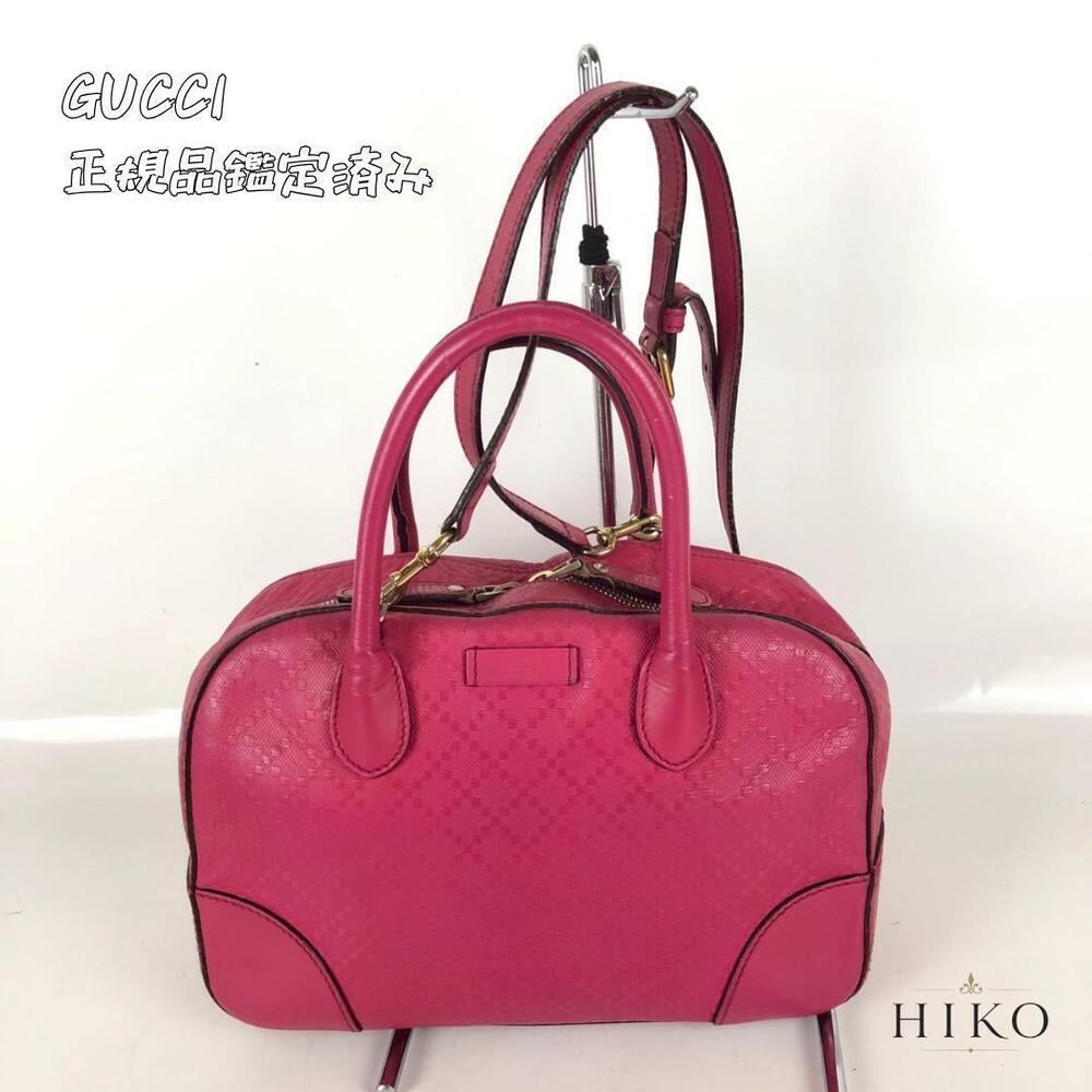 GUCCI Diamante Handbag Pink Shoulder Bag Leather